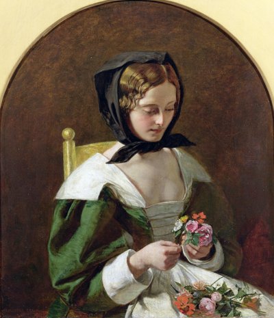 Girl Making a Bouquet of Flowers by Augustus Leopold Egg